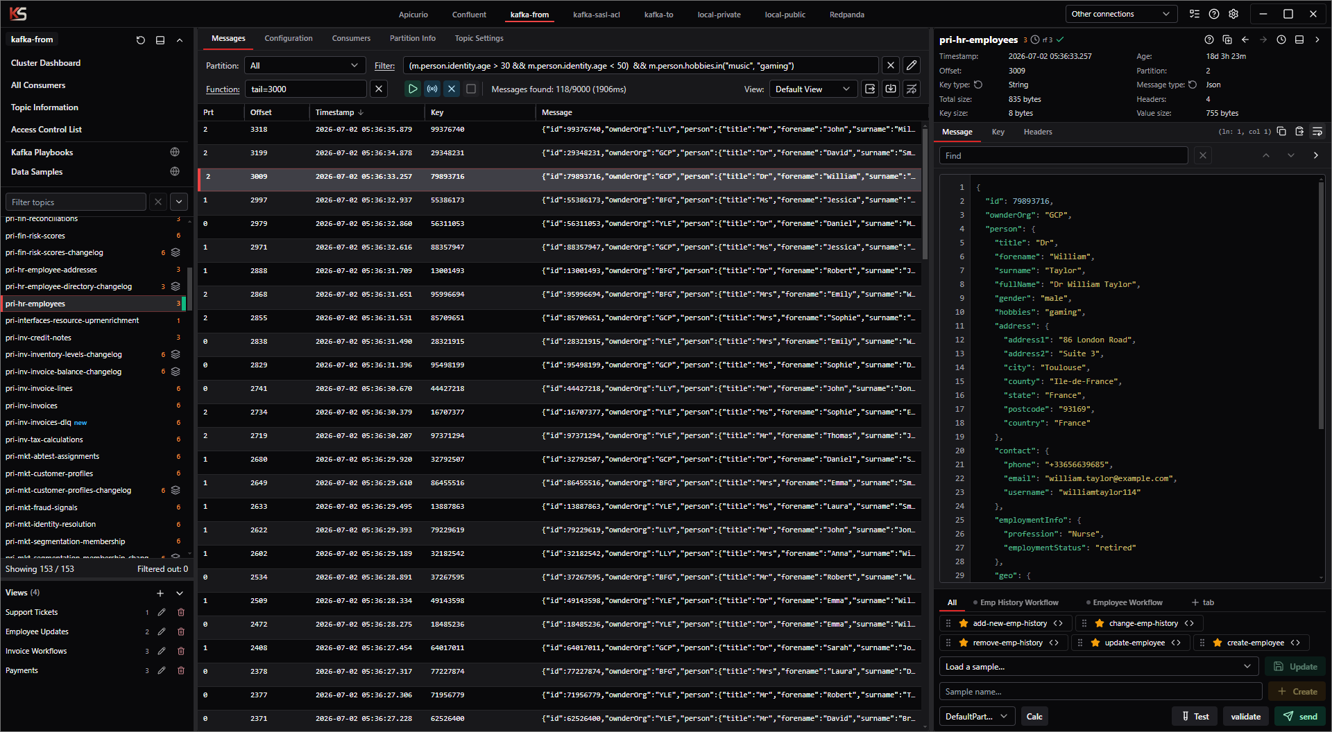 Kafka Streamyard topic list before filtering in a busy Kafka cluster