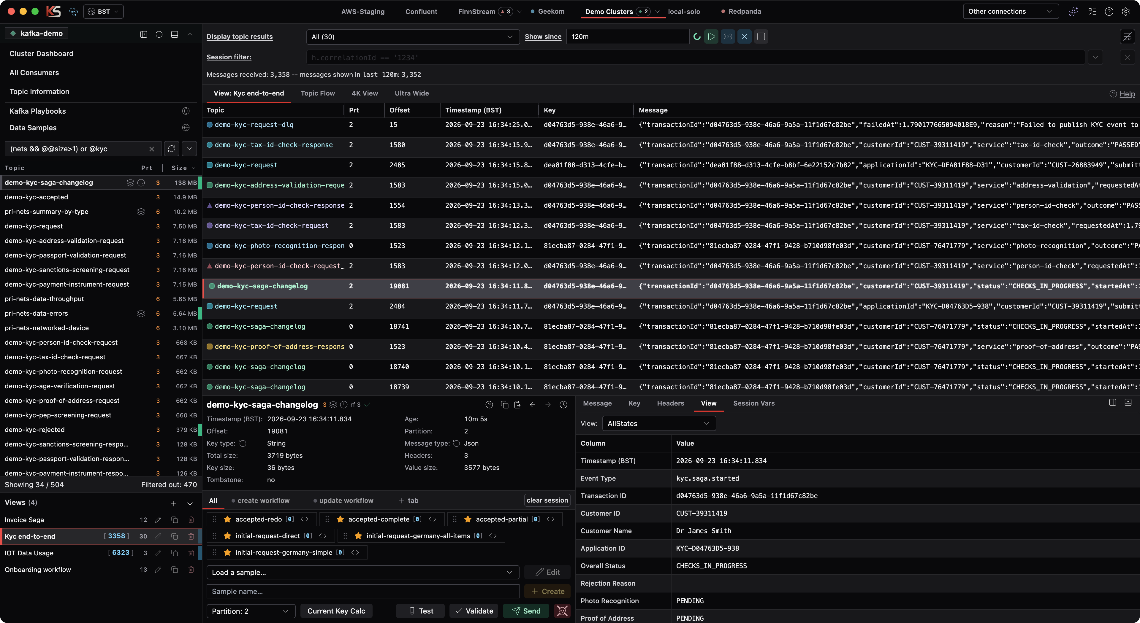 Kafka Streamyard chronological Live View combining messages from related Kafka topics